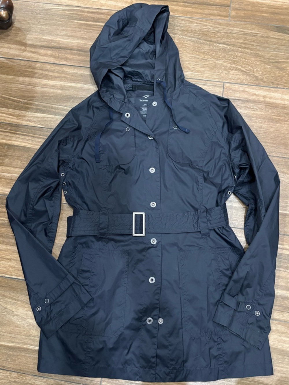 Victorinox Navy Hooded Trench Coat with Belt